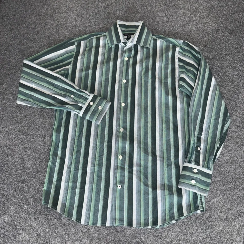 Banana Republic Mens Small Green Multi Stripe Cotton Long Sleeve Button Up Shirt